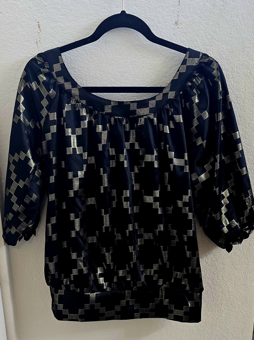 Southpole Black Metallic Geometric Peasant Top